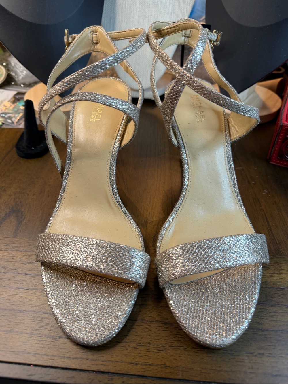 Michael Kors Rose Gold Glitter Strappy Heels